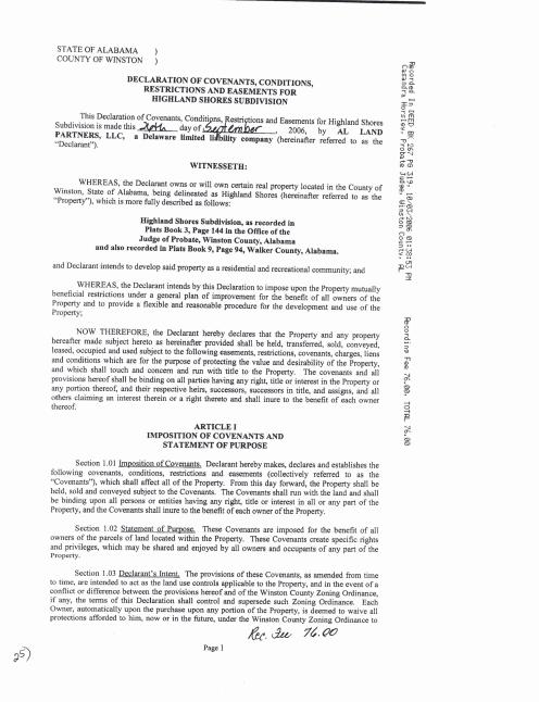 First page of the CC&Rs — Covenants and Restrictions document