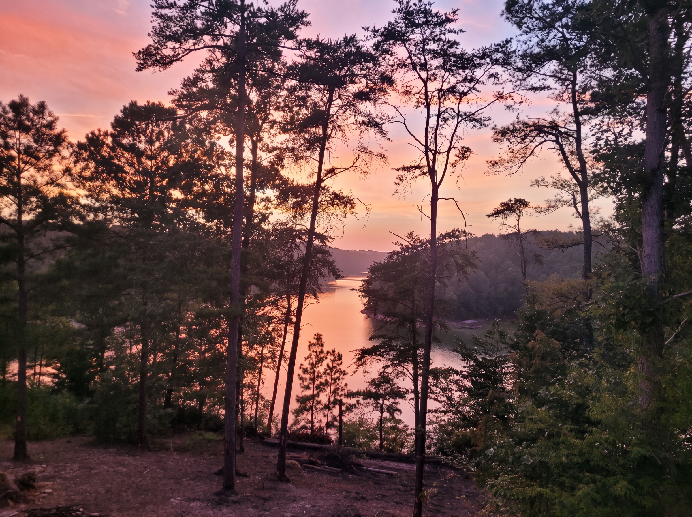 Sunset over the lake at Highland Shores