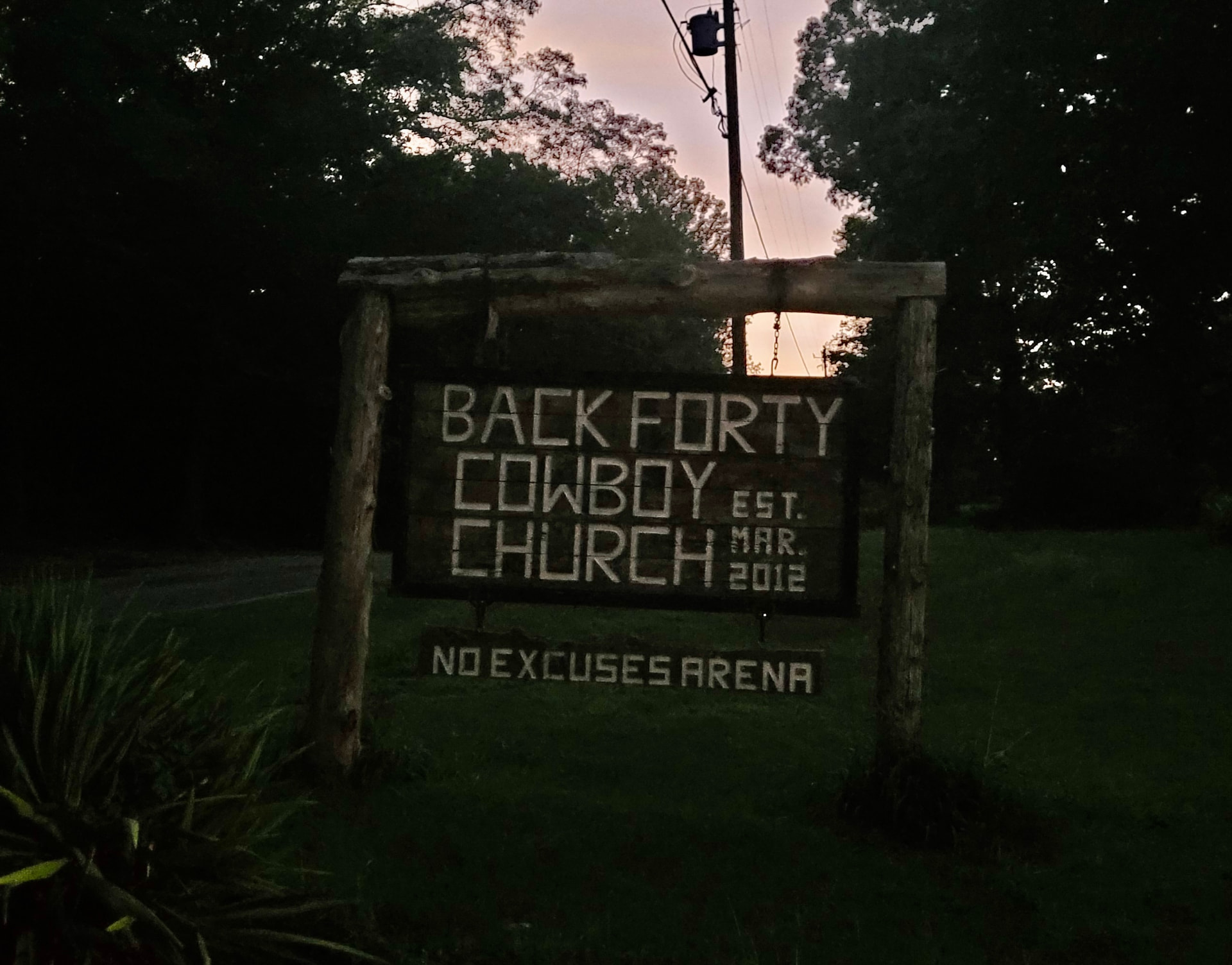 Highland Shores cowboy church sign