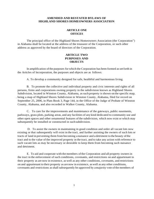 First page of the Bylaws document